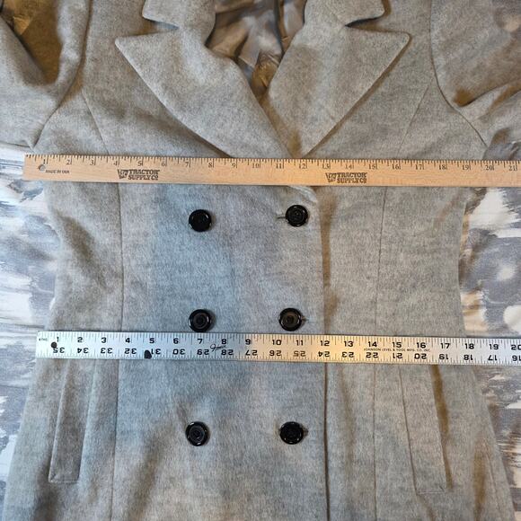 Double Brested Light Gray Lined Long Coat Felted Wool Women's Small Medium Gift - Picture 4 of 10